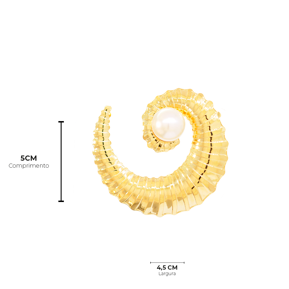 Brinco Semijoia Evelyn Concha Texturizada e Perola Dourado Dourado 4