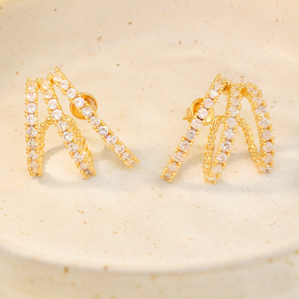 Brinco Semijoia Adriana Ear Cuff Tres Vias Dourado Dourado 2