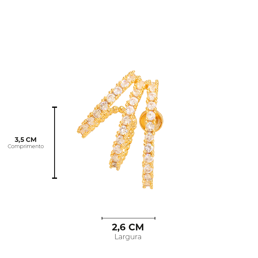 Brinco Semijoia Adriana Ear Cuff Tres Vias Dourado Dourado 3