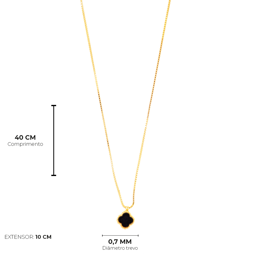 Colar Semijoia Virginia Trevo Dourado Preto 3