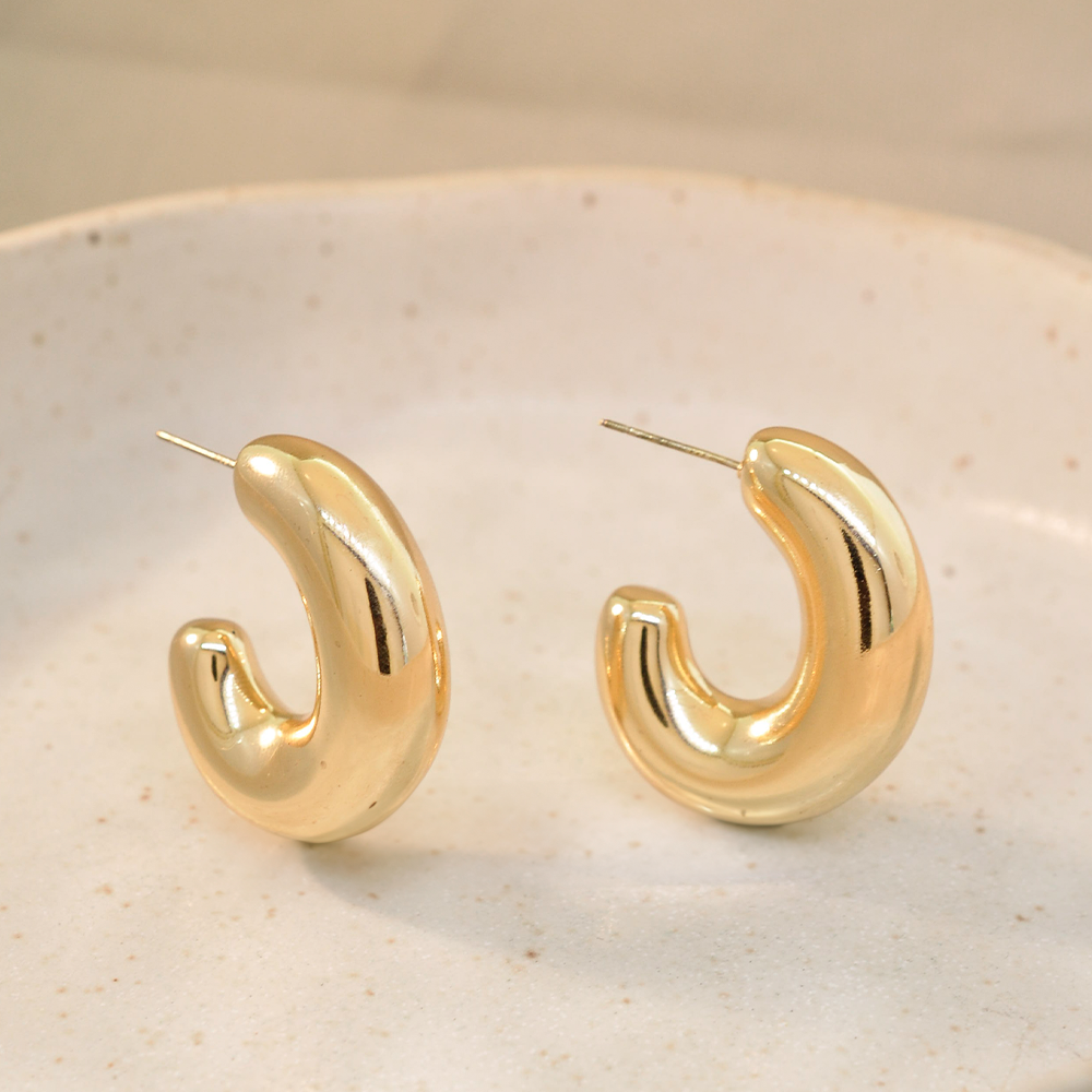 Brinco Bijuteria Argola Nala Tubo Oval Dourado Dourado 4