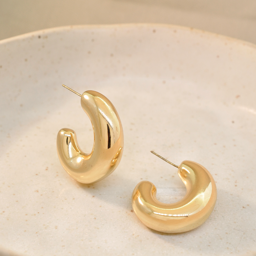 Brinco Bijuteria Argola Nala Tubo Oval Dourado Dourado 5