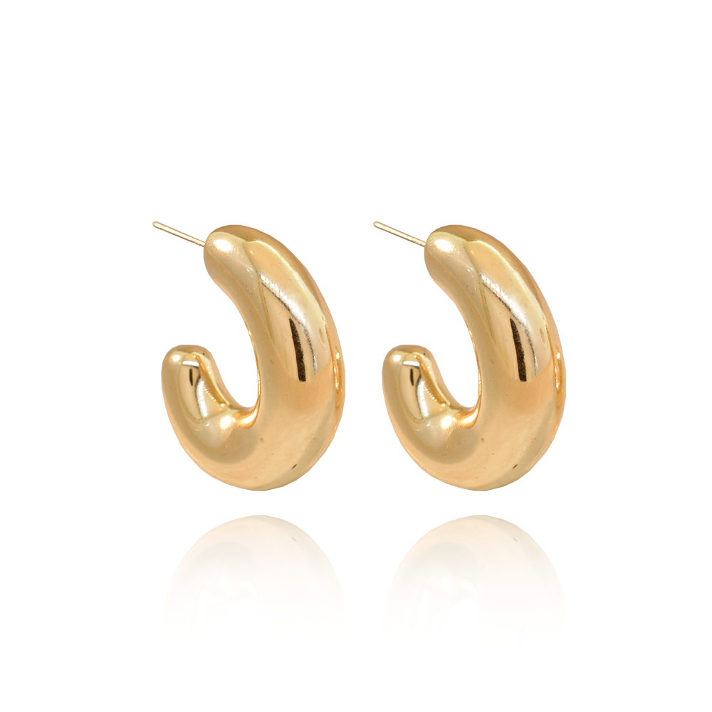 Brinco Bijuteria Argola Nala Tubo Oval Dourado Dourado 6