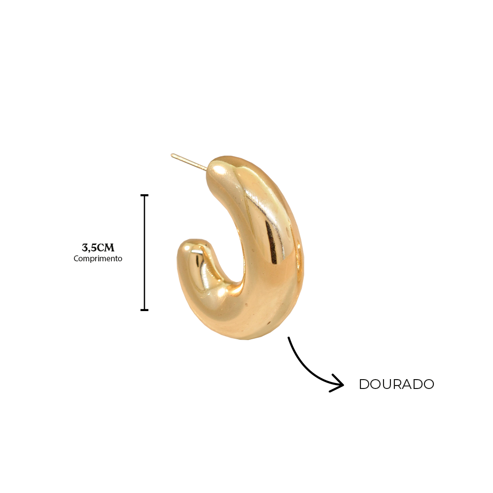 Brinco Bijuteria Argola Nala Tubo Oval Dourado Dourado 7