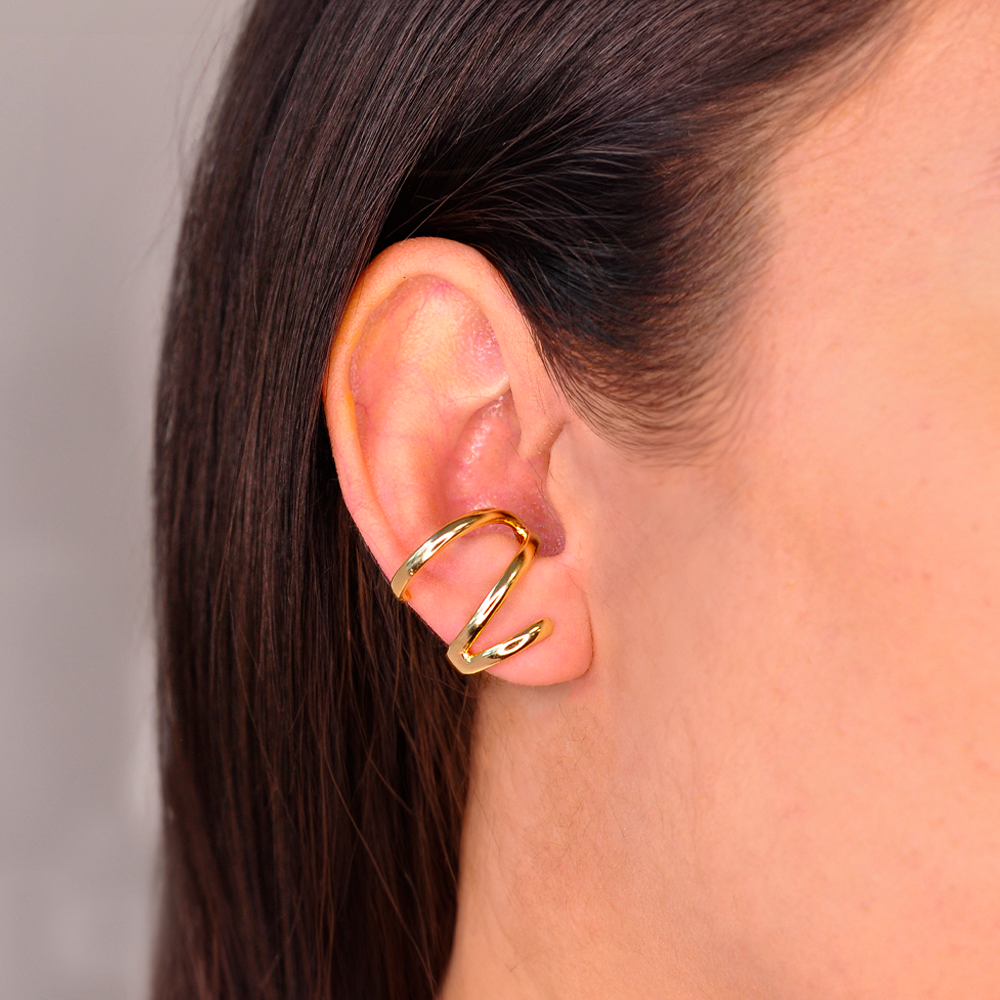 Brinco Semijoia Ear Cuff Tres Vias Serenity Dourado Dourado 2