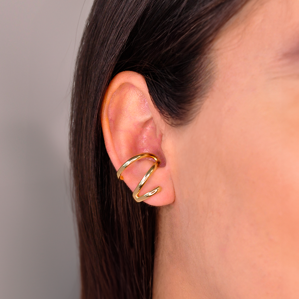 Brinco Semijoia Ear Cuff Tres Vias Serenity Dourado Dourado 3