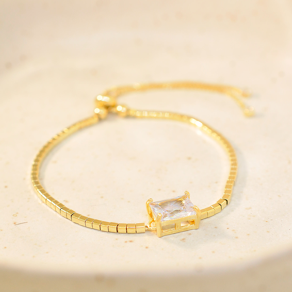 Pulseira Semijoia Canutilho Quadrado Cristal Serenity Dourado
