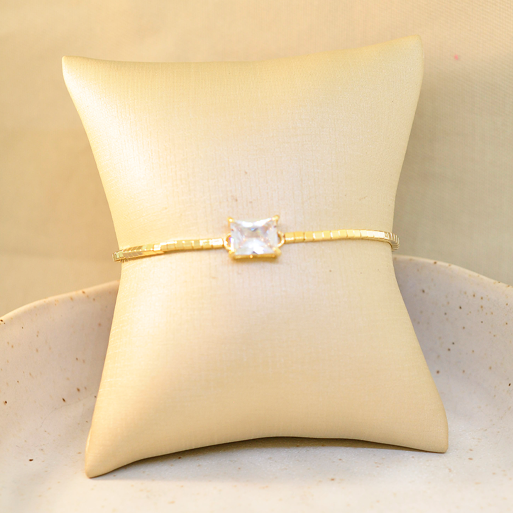 Pulseira Semijoia Canutilho Quadrado Cristal Serenity Dourado Branco 2