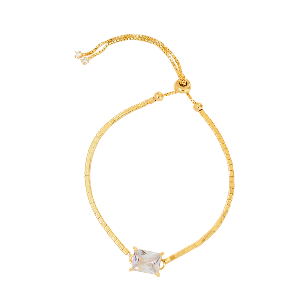 Pulseira Semijoia Canutilho Quadrado Cristal Serenity Dourado Branco 3