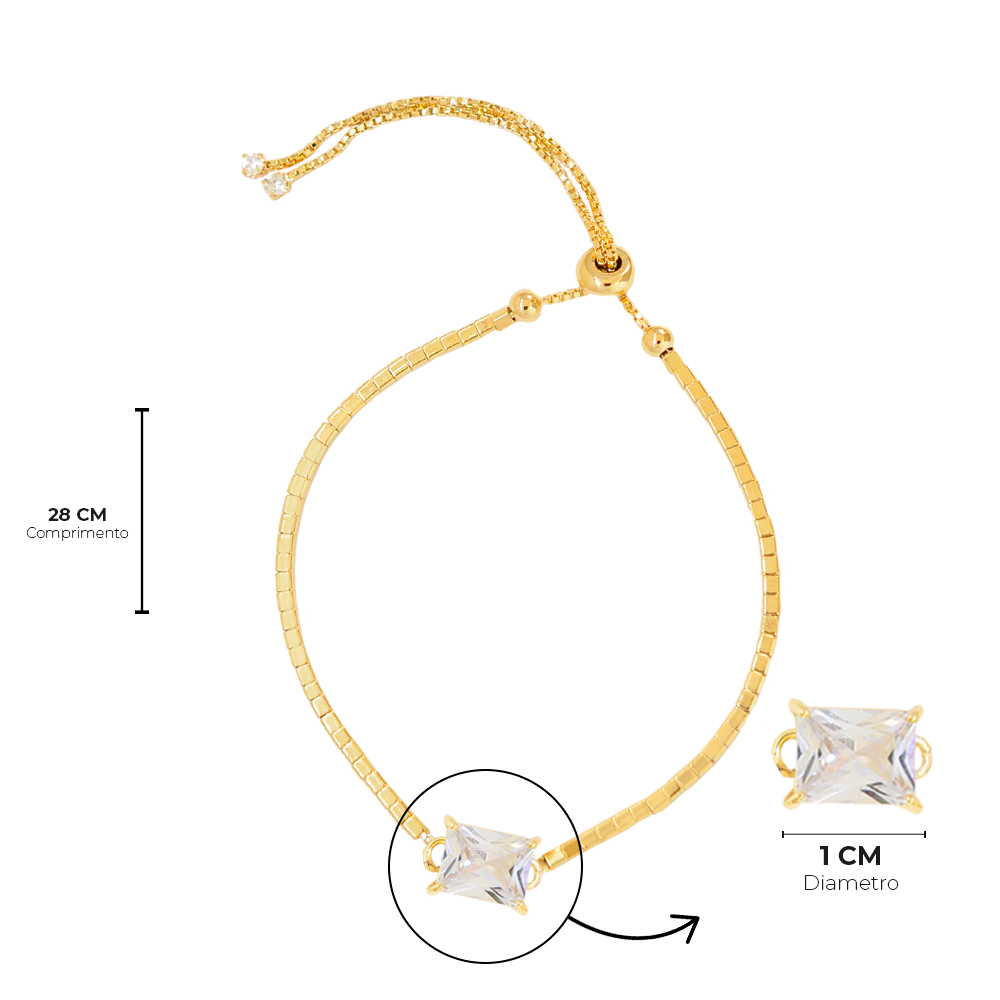 Pulseira Semijoia Canutilho Quadrado Cristal Serenity Dourado Branco 4