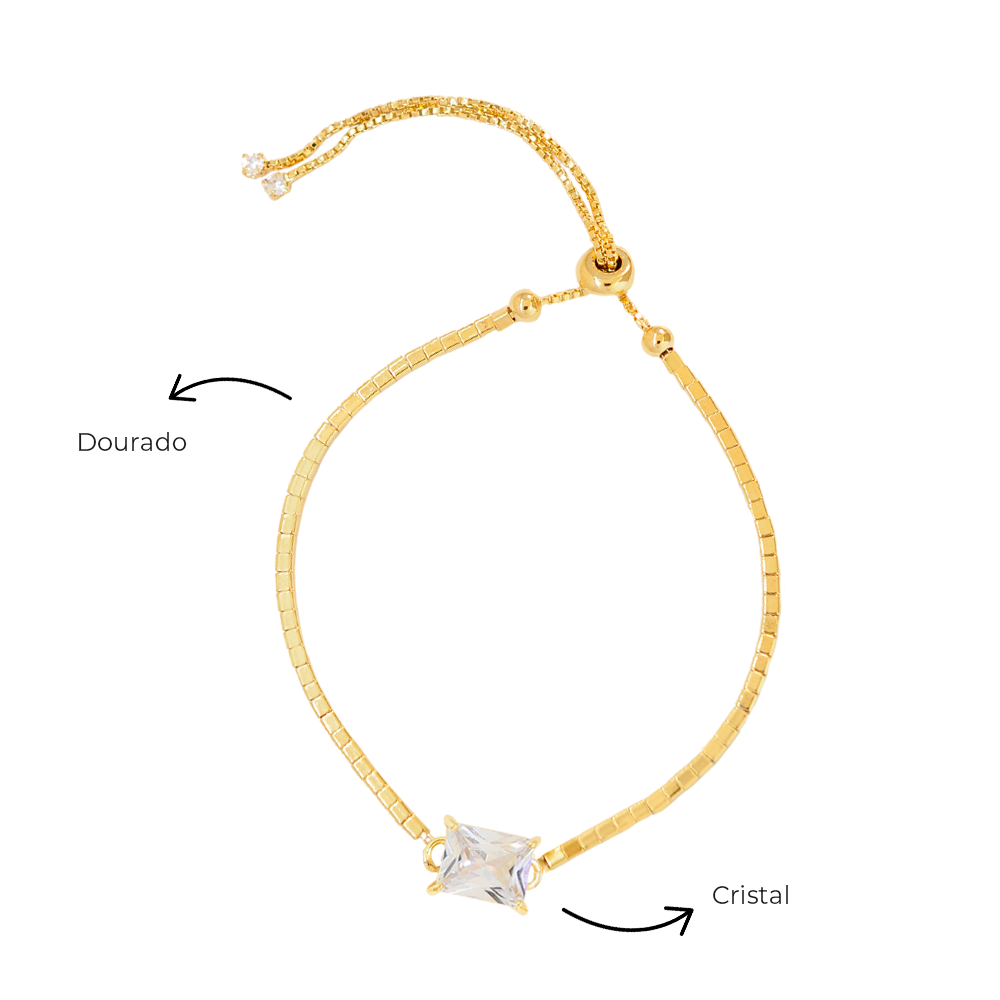 Pulseira Semijoia Canutilho Quadrado Cristal Serenity Dourado Branco 5