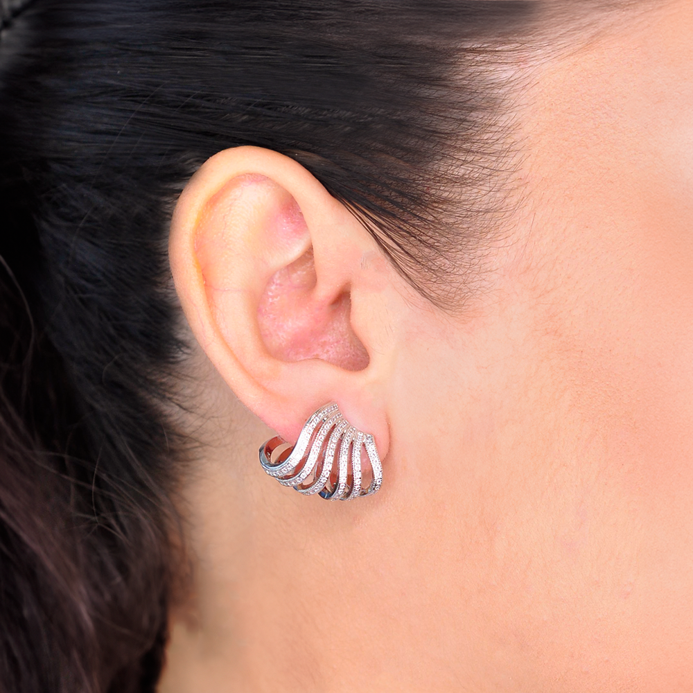 Brinco Semijoia Ear Cuff Cravejado Seis Vias Serenity Rodio Prata 2