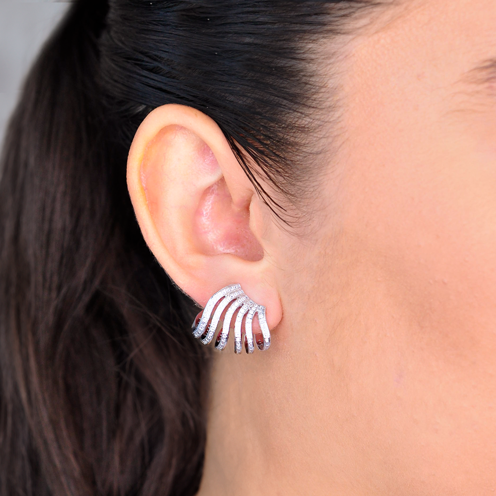 Brinco Semijoia Ear Cuff Cravejado Seis Vias Serenity Rodio Prata 3