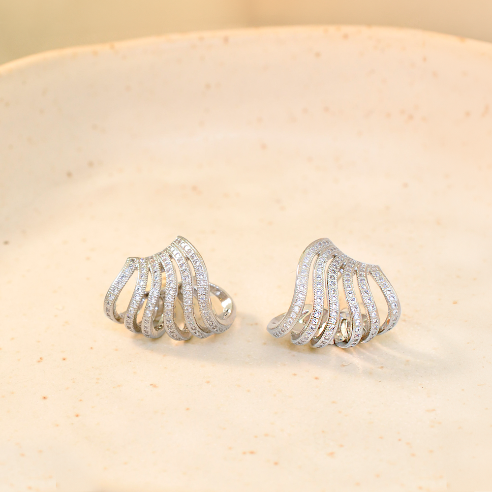 Brinco Semijoia Ear Cuff Cravejado Seis Vias Serenity Rodio Prata 5