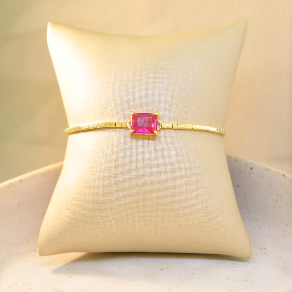 Pulseira Semijoia Canutilho Quadrado Rosa Serenity Dourado Rosa 2