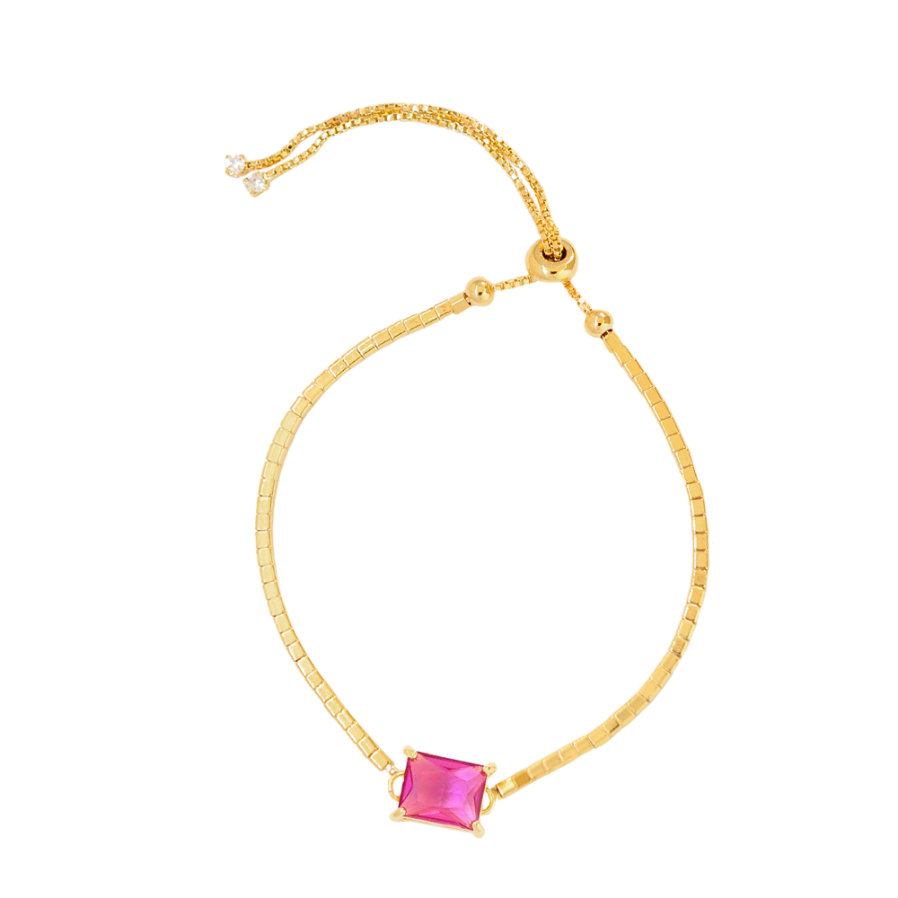 Pulseira Semijoia Canutilho Quadrado Rosa Serenity Dourado Rosa 3