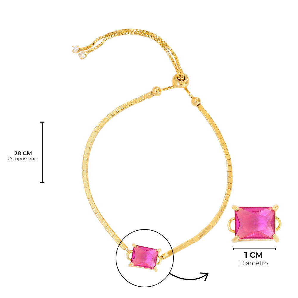 Pulseira Semijoia Canutilho Quadrado Rosa Serenity Dourado Rosa 4