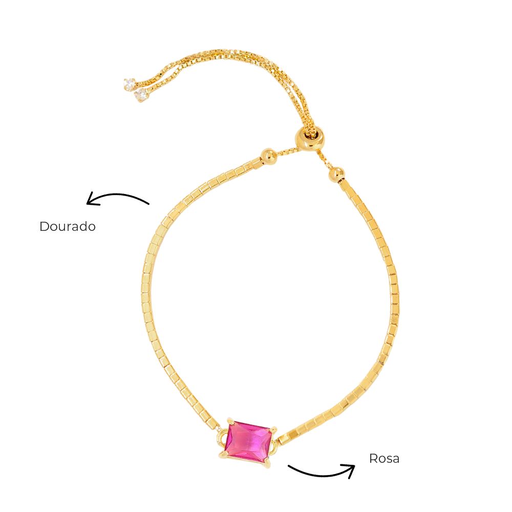 Pulseira Semijoia Canutilho Quadrado Rosa Serenity Dourado Rosa 5