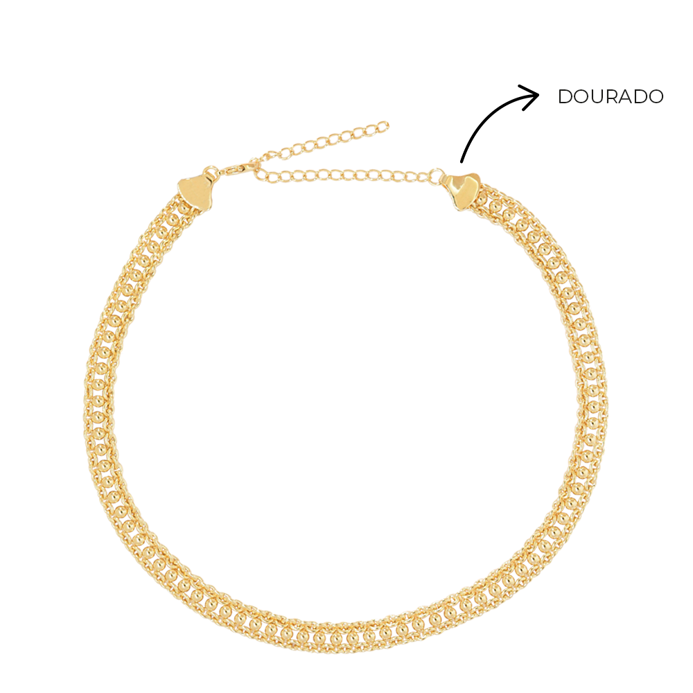 Choker Semijoia Corrente Trancada Serenity Dourado Dourado 5