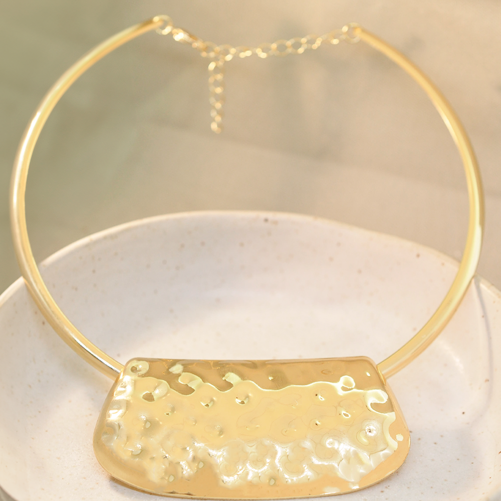 Choker Bijuteria Maia Aro Placa Martelada Dourado Pri Acessorios Dourado 2