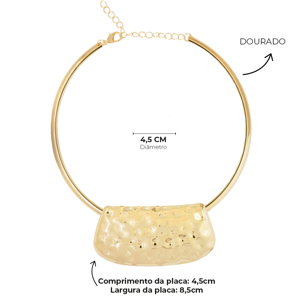 Choker Bijuteria Maia Aro Placa Martelada Dourado Pri Acessorios Dourado 4