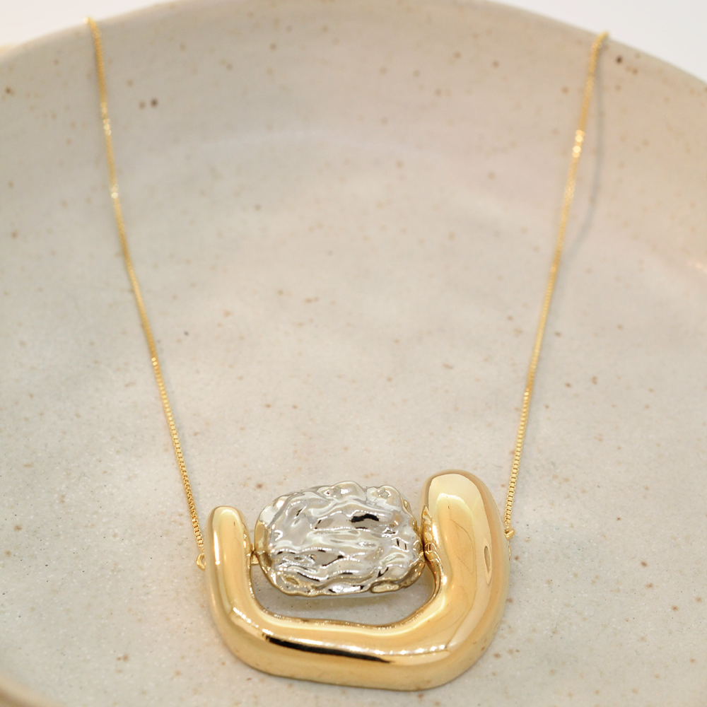 Colar Semijoia Aura Organico Longo Duo Pri Acessorios Dourado 2