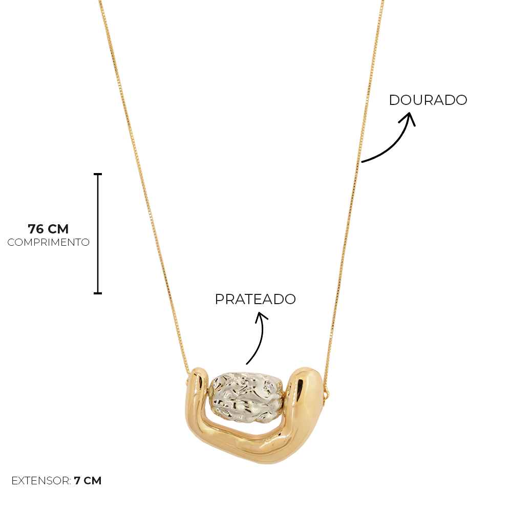 Colar Semijoia Aura Organico Longo Duo Pri Acessorios Dourado 3