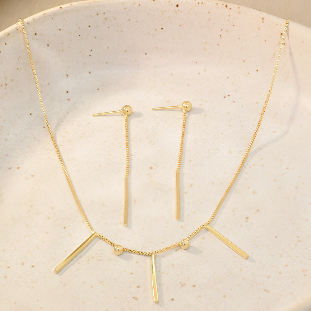 Conjunto Semijoia Palito e Esfera Serenity Dourado Dourado 2