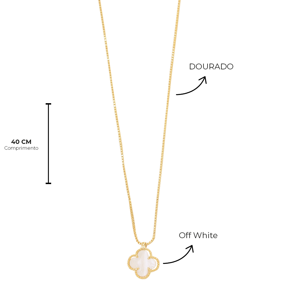 Choker Semijoia Virginia Trevo Off White Dourado Branco 3