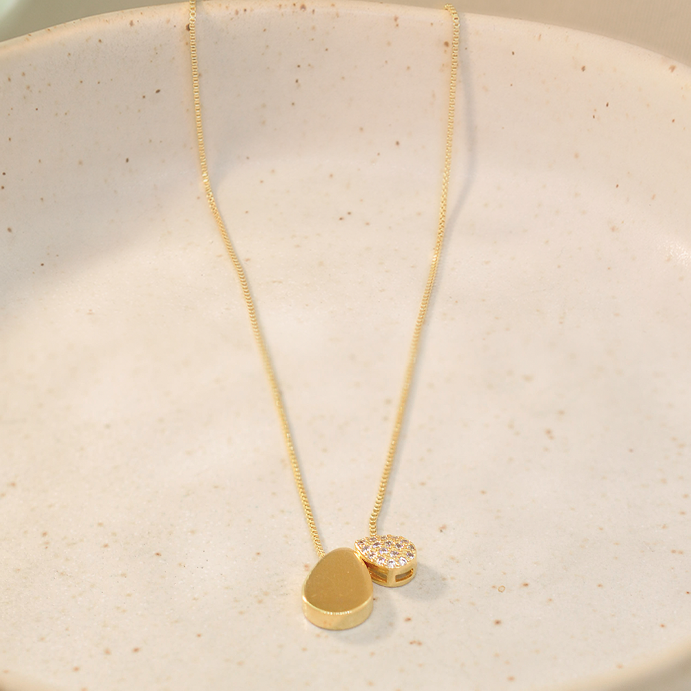 Colar Semijoia Gota Lisa e Cravejada Serenity Dourado Dourado 2