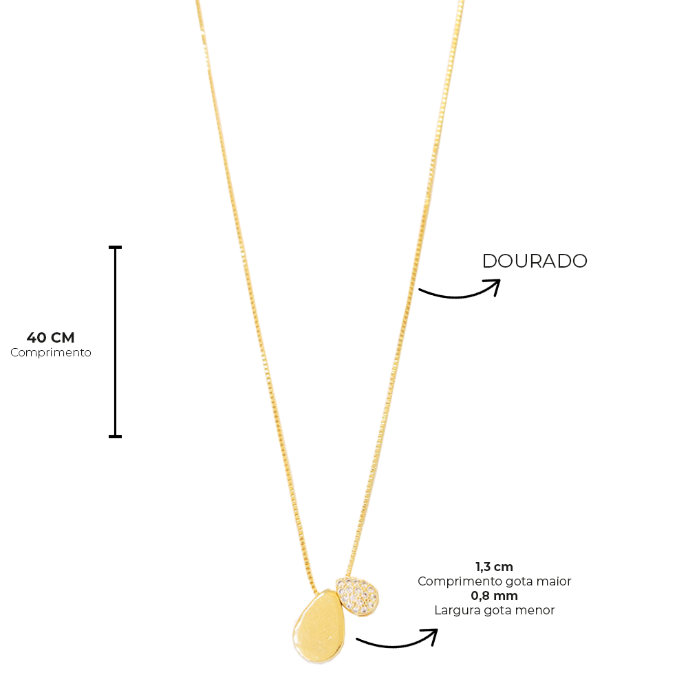 Colar Semijoia Gota Lisa e Cravejada Serenity Dourado Dourado 3