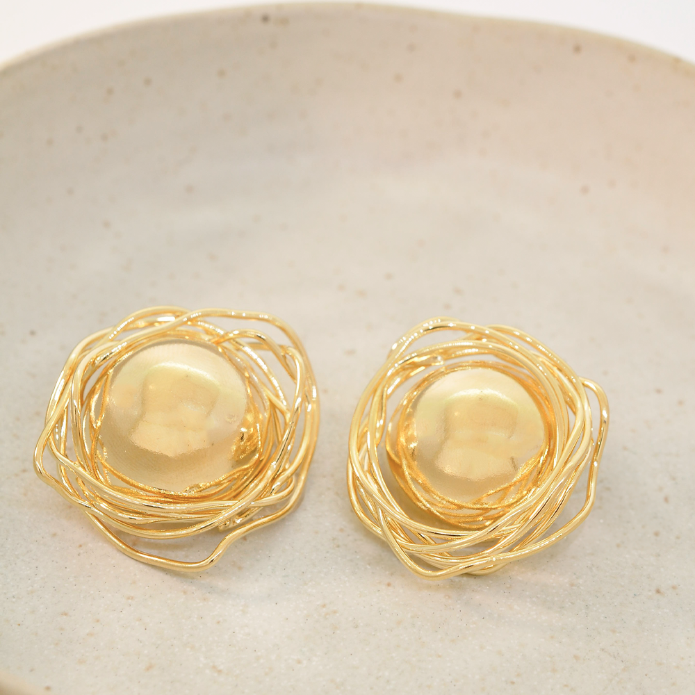 Brinco Semijoia Aura Botao Aramado Dourado Pri Acessorios Dourado 2