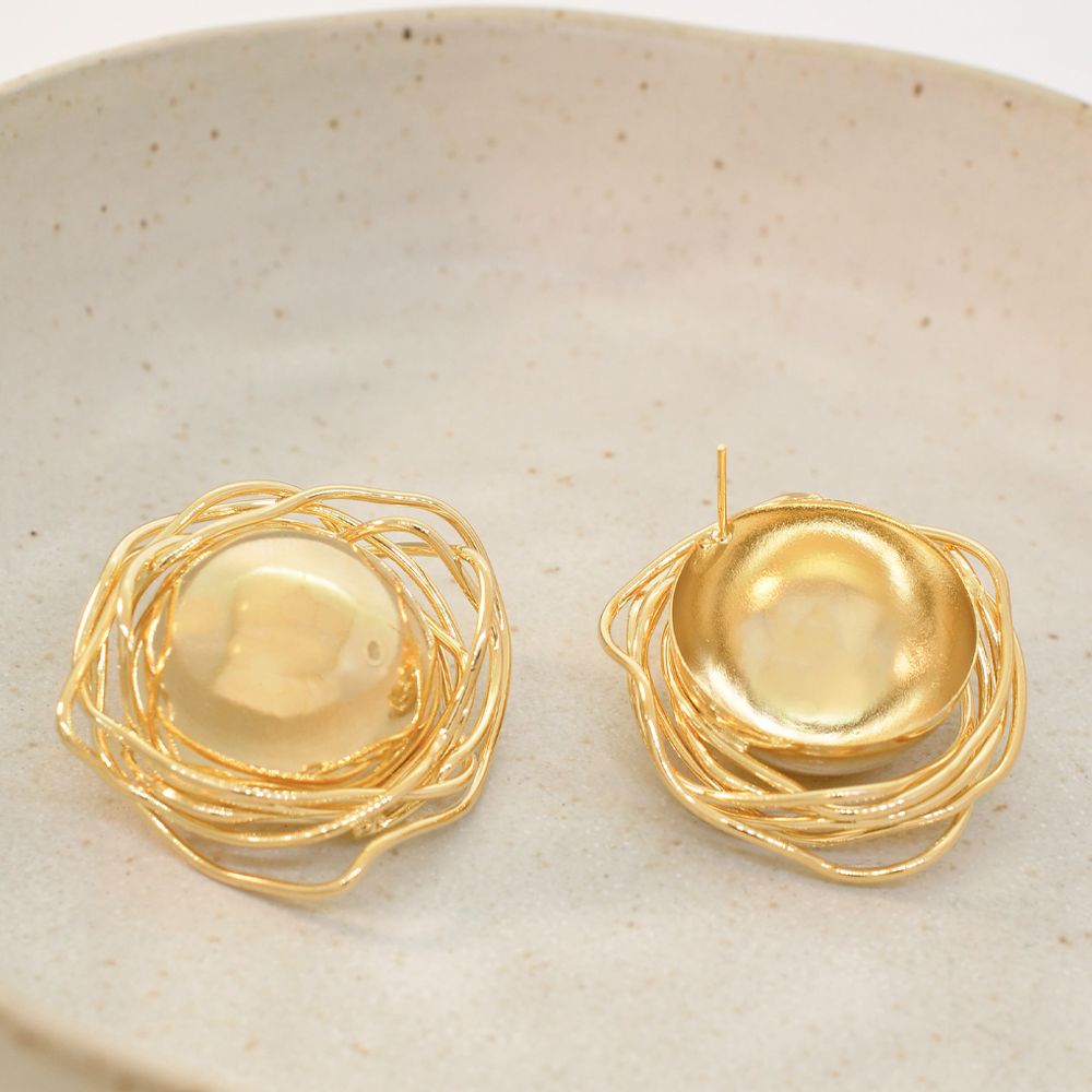 Brinco Semijoia Aura Botao Aramado Dourado Pri Acessorios Dourado 3