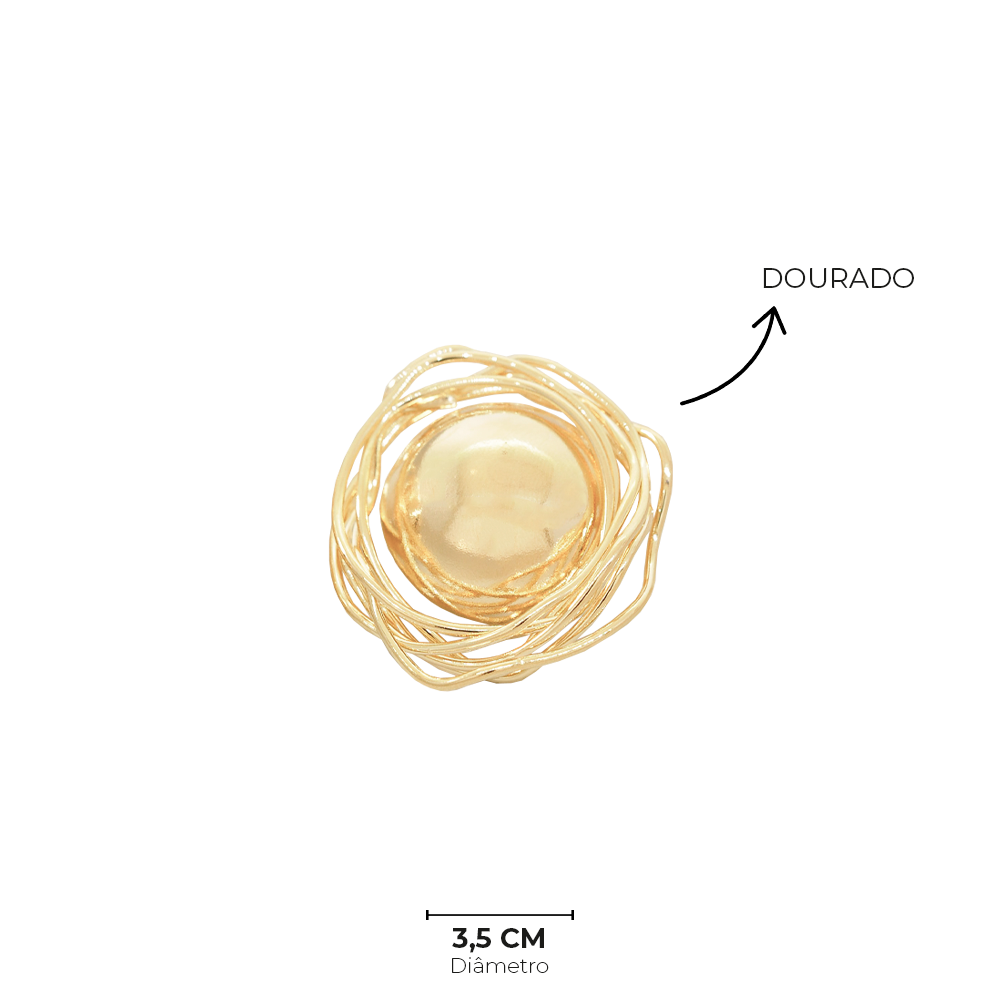 Brinco Semijoia Aura Botao Aramado Dourado Pri Acessorios Dourado 4