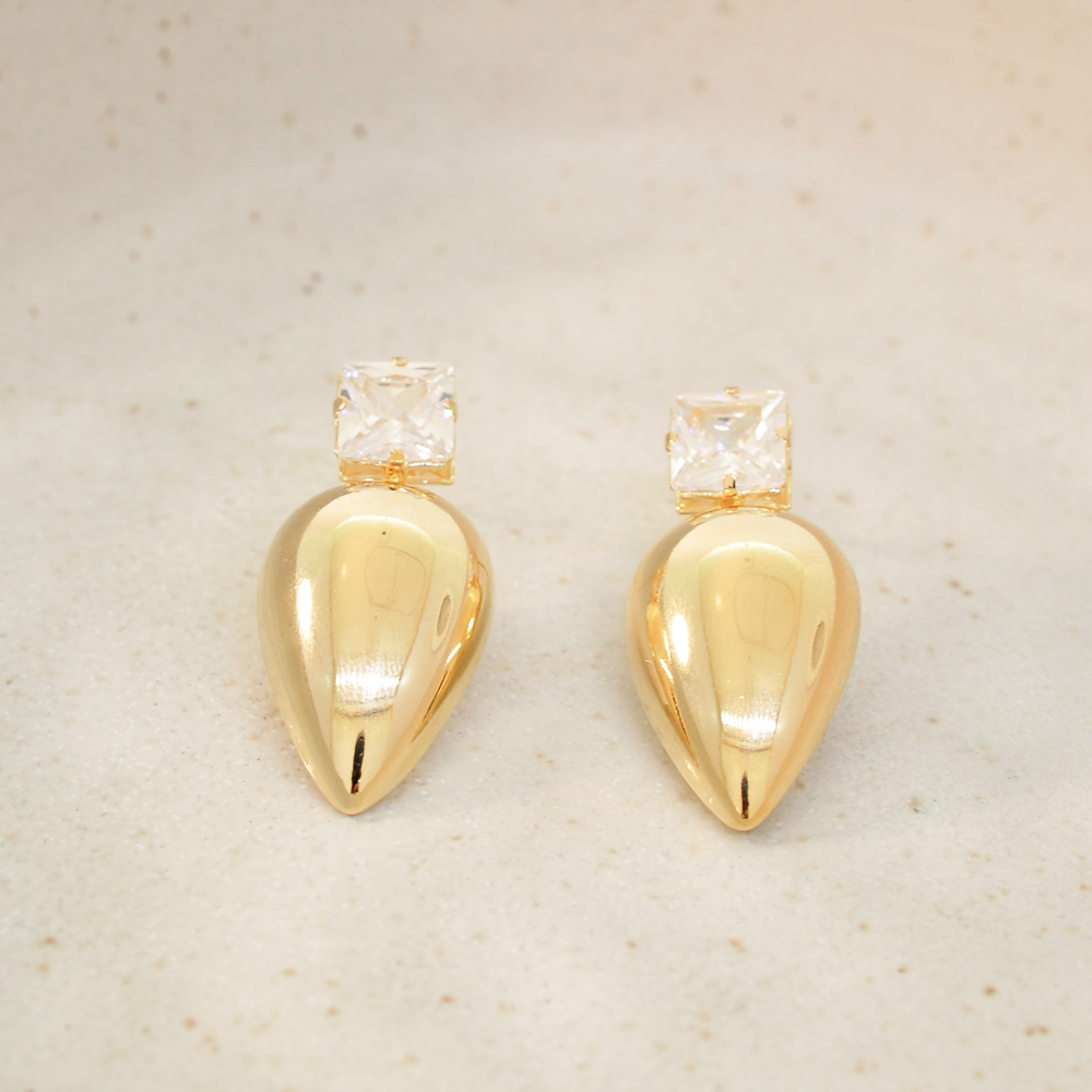 Brinco Semijoia Aura Gota e Cristal Dourado Pri Acessorios Dourado 2