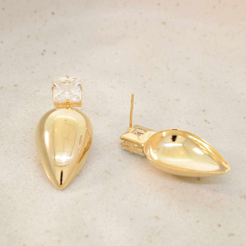 Brinco Semijoia Aura Gota e Cristal Dourado Pri Acessorios Dourado 3