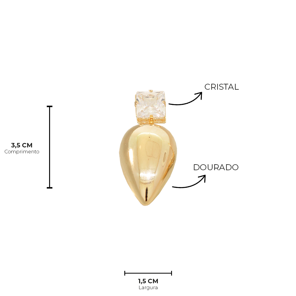 Brinco Semijoia Aura Gota e Cristal Dourado Pri Acessorios Dourado 5