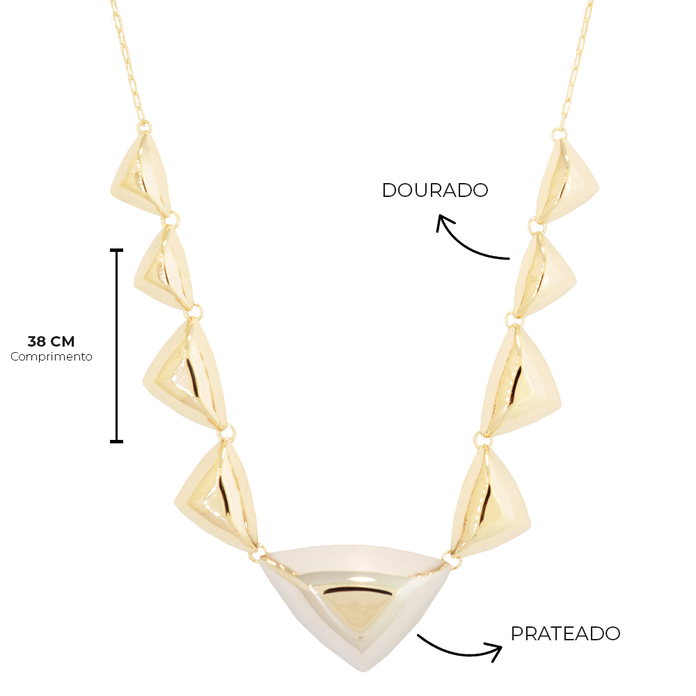 Colar Semijoia Aura Triangulo Duo Pri Acessorios  Dourado 3