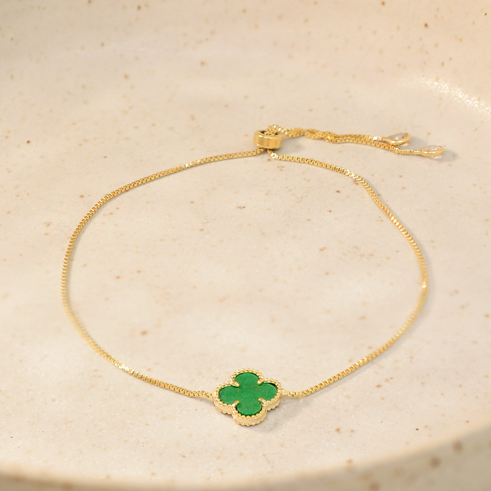 Pulseira Semijoia Virginia Trevo Verde Dourado  Verde 2