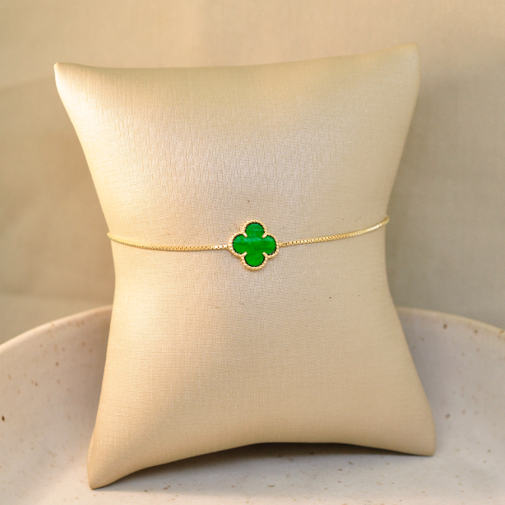 Pulseira Semijoia Virginia Trevo Verde Dourado  Verde 3