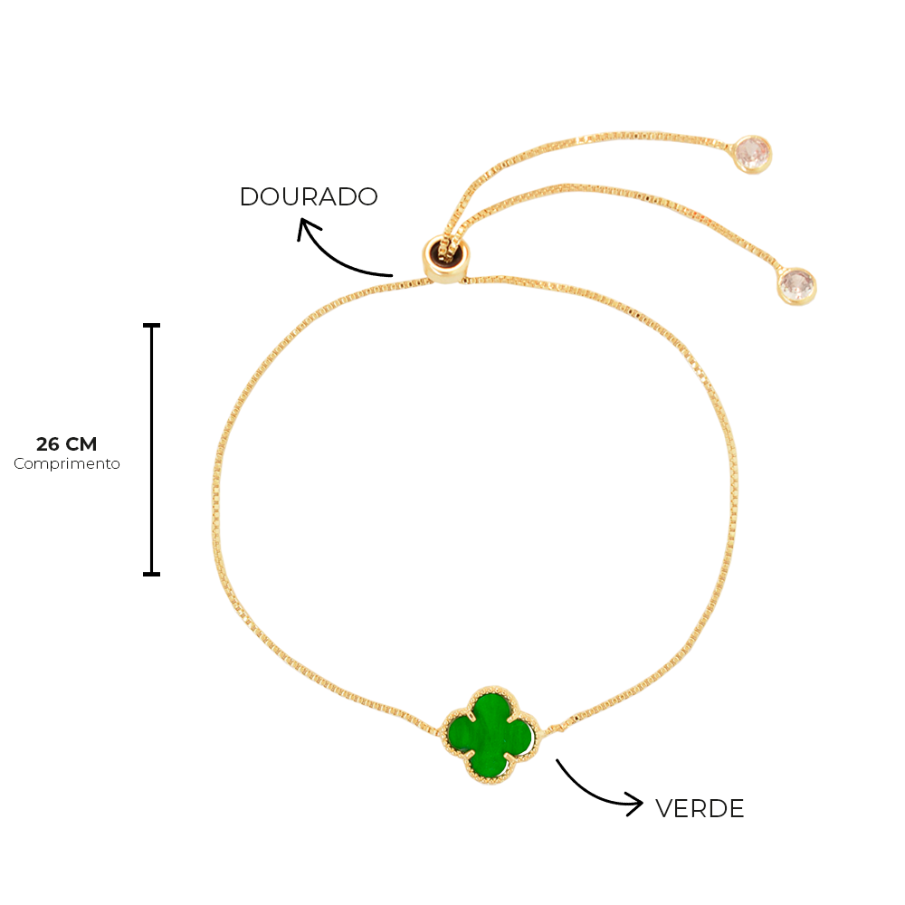 Pulseira Semijoia Virginia Trevo Verde Dourado  Verde 4