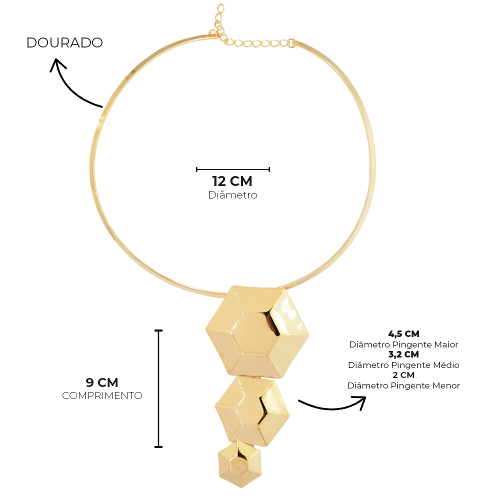 Choker Semijoia Aura Aro Geometrico Dourado Pri Acessorios Dourado 4