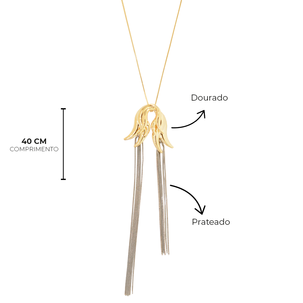 Colar Semijoia Aura Franja Duo Pri Acessorios Dourado 4