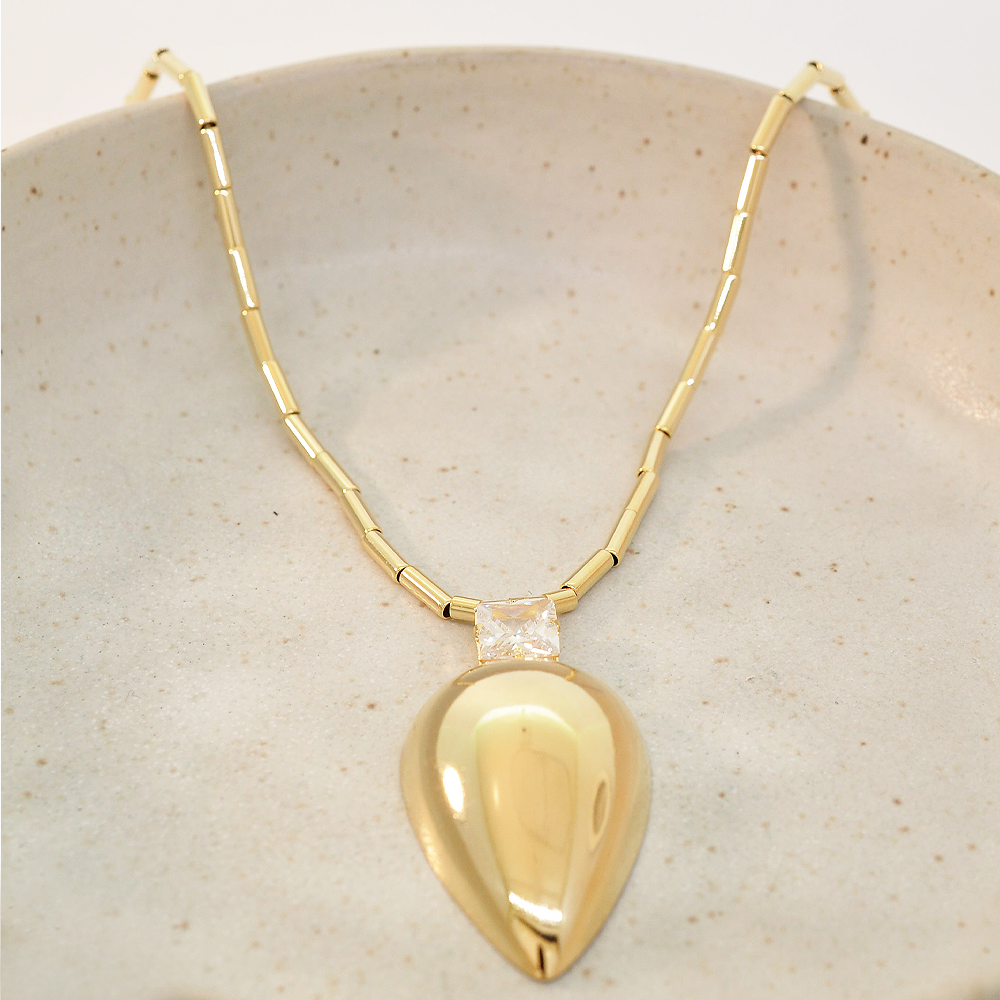 Colar Semijoia Aura Gota e Cristal Dourado Pri Acessorios Dourado 2