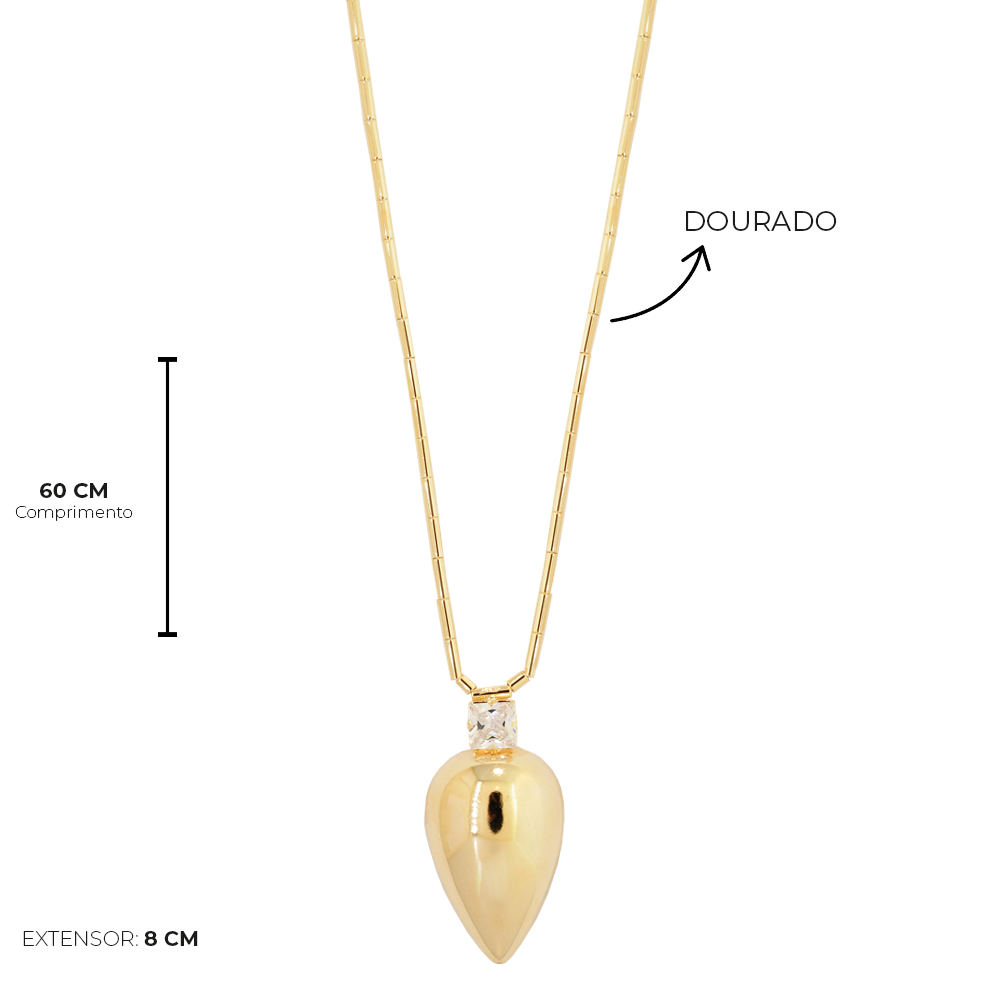 Colar Semijoia Aura Gota e Cristal Dourado Pri Acessorios Dourado 3
