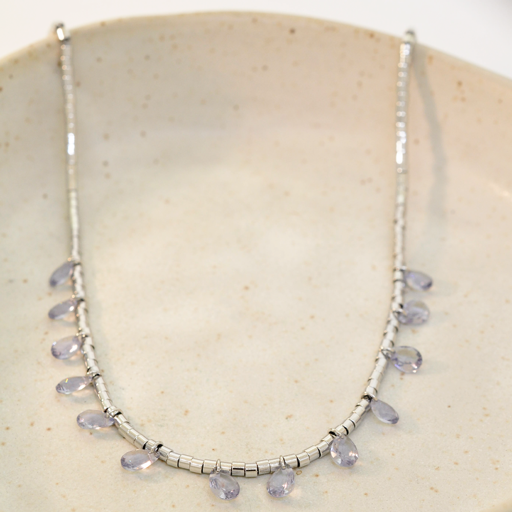 Choker Semijoia Aura Cristais Lilas Rodio Pri Acessorios Roxo 2