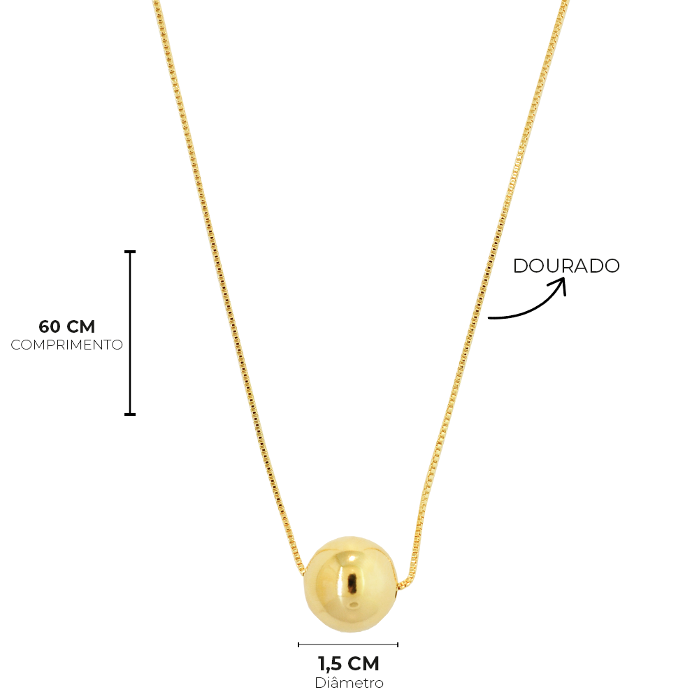 Colar Semijoia  Esfera Longo  Dourado Pri Acessorios Dourado 2