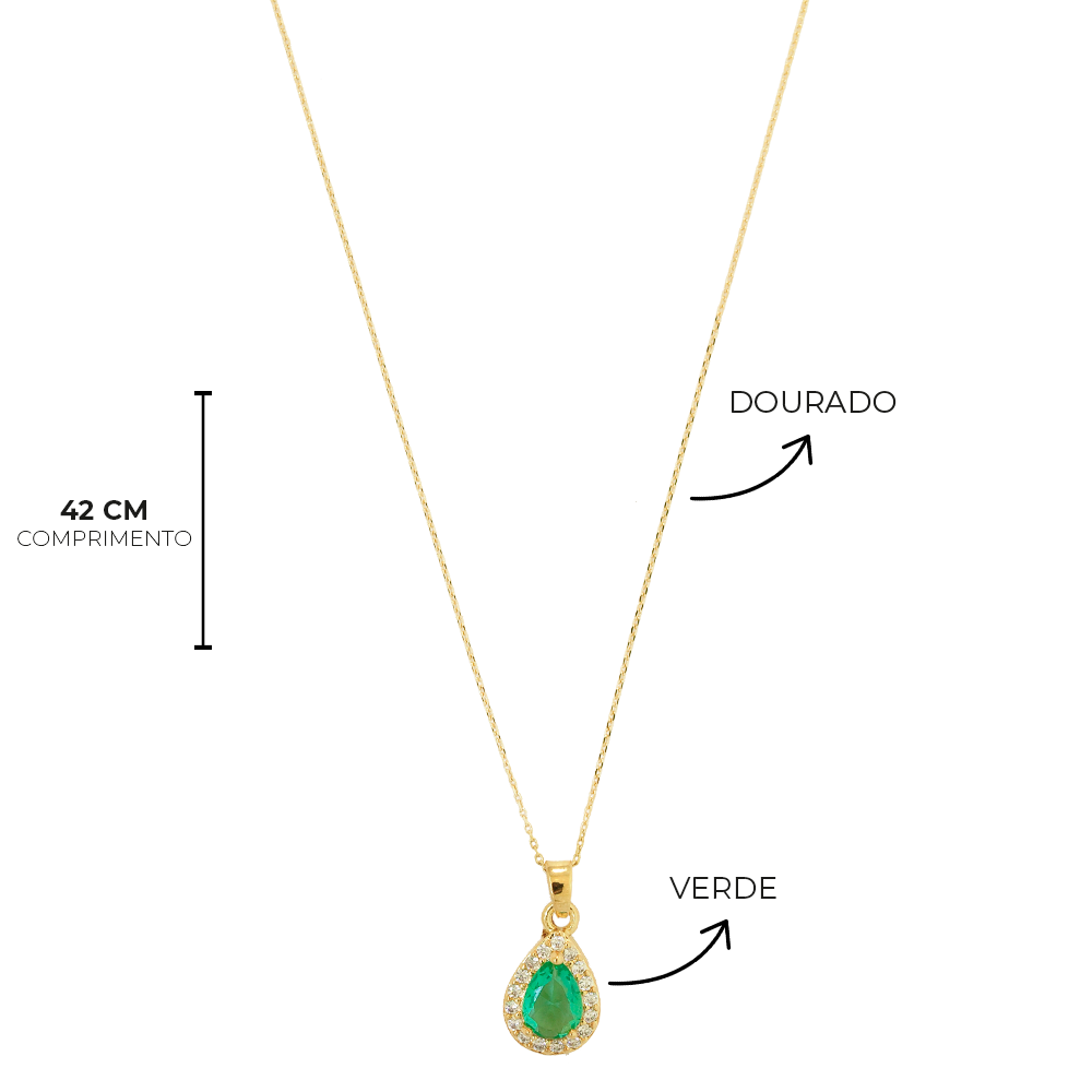 Conjunto Semijoia Gota Verde Dourado Pri Acessorios Dourado 3