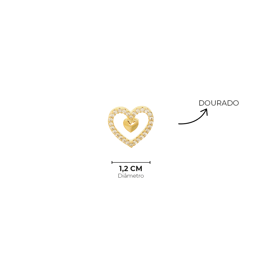 Conjunto Semijoia Coracao Cravejado Dourado Pri Acessorios Dourado 5