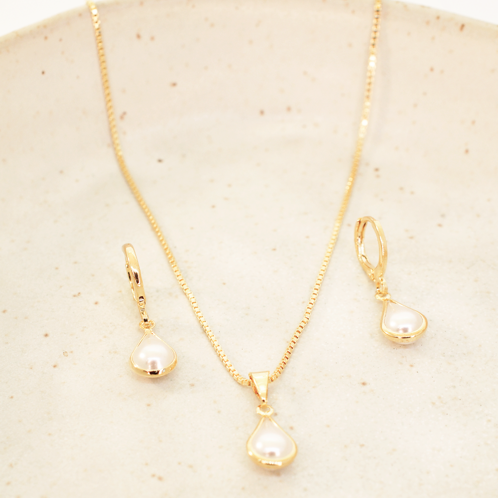 Conjunto Semijoia Perola Dourado Pri Acessorios Dourado 2